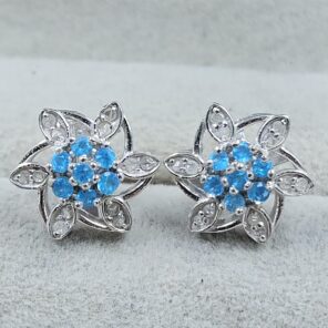 Apatite & Diamond 925 Stertling Silver Stud Earring (RS5-147)