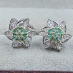 Emerald & Diamond 925 Stertling Silver Stud Earring (RS5-146)