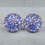 Ruby,Tanzanite & Diamond 925 Stertling Silver Stud Earring (RS5-149)