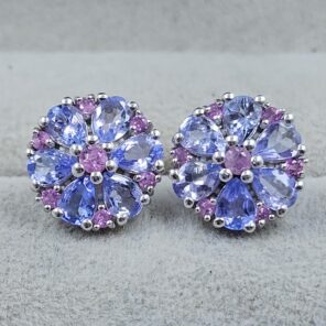 Ruby,Tanzanite & Diamond 925 Stertling Silver Stud Earring (RS5-149)