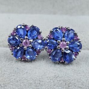 Ruby,Tanzanite & Diamond 925 Stertling Silver Stud Earring (RS5-150)