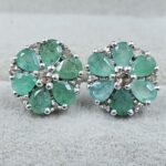 Emerald & Diamond 925 Stertling Silver Stud Earring (RS5-152)