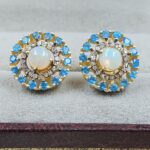 Ethiopian Opal, Apatite & Diamond 925 Stertling Silver Stud Earring (RS5-119)