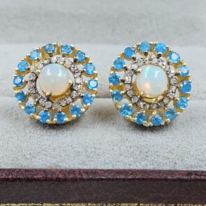 Ethiopian Opal, Apatite & Diamond 925 Stertling Silver Stud Earring (RS5-119)