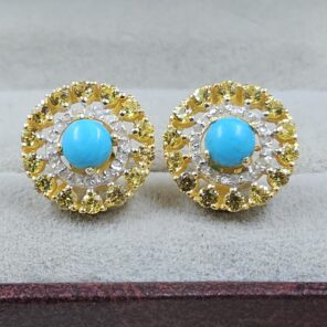 Kingman Turquoise, Citrine & Diamond 925 Stertling Silver Stud Earring (RS5-117)