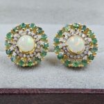 Ethiopian Opal, Emerald & Diamond 925 Stertling Silver Stud Earring (RS5-118)