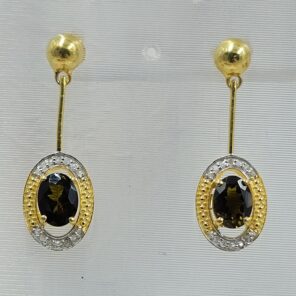Black Onyx & Diamond 925 Stertling Silver Two Tone Stud Earring (RS5-125)