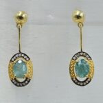 Emerald & Diamond 925 Stertling Silver Two Tone Stud Earring (RS5-126)