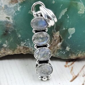 Rainbow Moonstone 1.5" 925 Sterling Silver Pendant (REXT20-257)