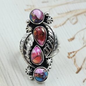 Pink Dahlia Turquoise 925 Sterling Silver Ring (REXT17-54)