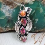 Pink Dahlia Turquoise 1.5" 925 Sterling Silver Pendant (REXT20-200)