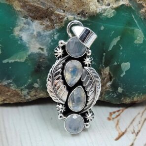 Rainbow Moonstone 1.5" 925 Sterling Silver Pendant (REXT20-201)
