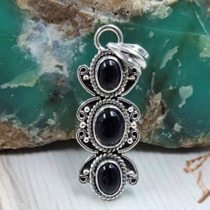 Black Onyx 1.5" 925 Sterling Silver Pendant (REXT20-203)