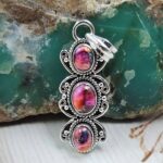 Pink Dahlia Turquoise 1.5" 925 Sterling Silver Pendant (REXT20-204)
