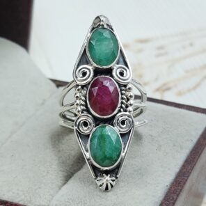 Ruby & Emerald 925 Sterling Silver Ring (REXT17-34)