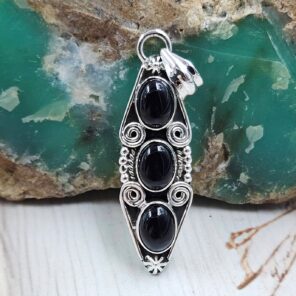 Black Onyx 1.5" 925 Sterling Silver Pendant (REXT20-216)