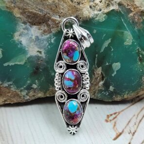 Pink Dahlia Turquoise 1.5" 925 Sterling Silver Pendant (REXT20-220)