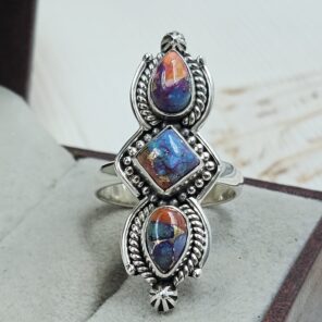 Pink DahliaTurquoise 925 Sterling Silver Ring (REXT17-74)