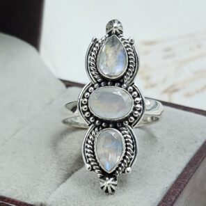 Rainbow Moonstone 925 Sterling Silver Ring (REXT17-72)