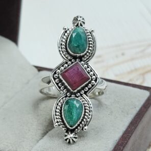 Ruby & Emerald 925 Sterling Silver Ring (REXT17-71)