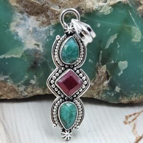 Ruby And Emerald 1.5" 925 Sterling Silver Pendant (REXT20-271)