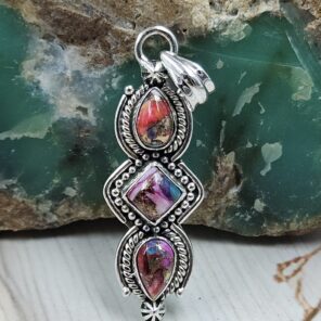 Pink Dahlia Turquoise 1.5" 925 Sterling Silver Pendant (REXT20-275)