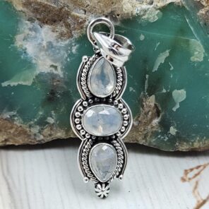 Rainbow Moonstone 1.5" 925 Sterling Silver Pendant (REXT20-272)