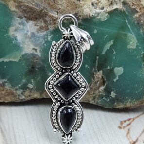 Black Onyx 1.5" 925 Sterling Silver Pendant (REXT20-273)