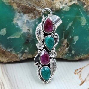 Emerald & Ruby 1.5" 925 Sterling Silver Pendant (REXT20-210)