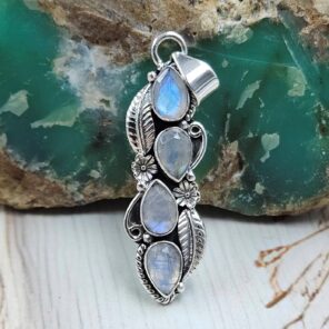 Rainbow Moonstone 1.5" 925 Sterling Silver Pendant (REXT20-212)