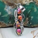 Pink Dahlia Turquoise 1.5" 925 Sterling Silver Pendant (REXT20-214)