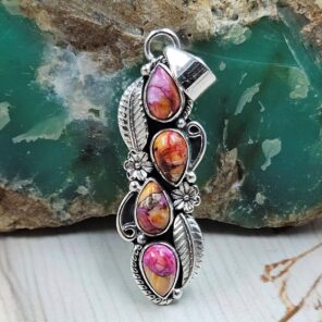 Pink Dahlia Turquoise 1.5" 925 Sterling Silver Pendant (REXT20-214)