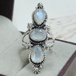 Rainbow Moonstone 925 Sterling Silver Ring (REXT17-69)