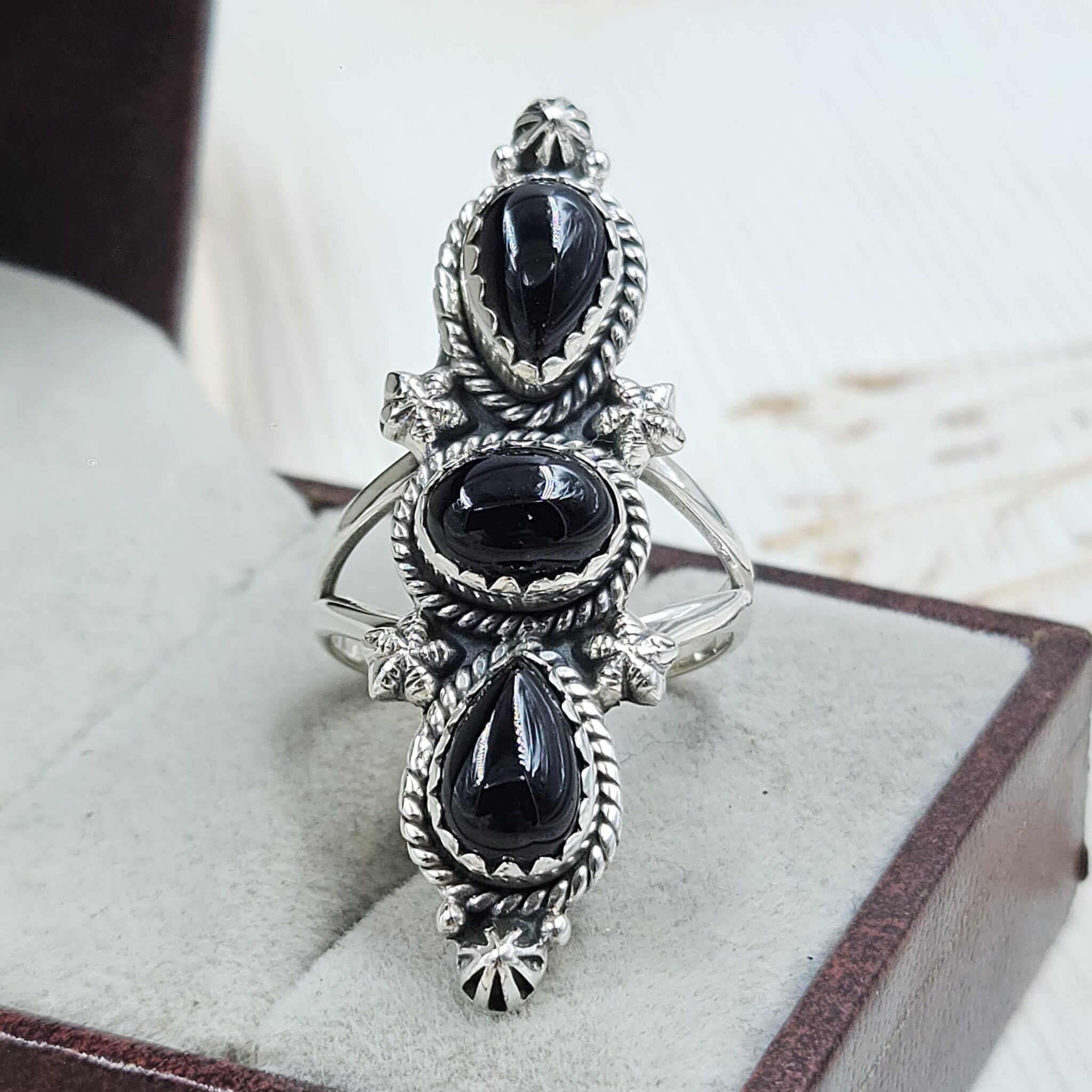 Black Onyx 925 Sterling Silver Ring, 18X13 mm Pear Gemstone Ring, Black