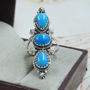 Kingman Turquoise 925 Sterling Silver Ring (REXT17-68)