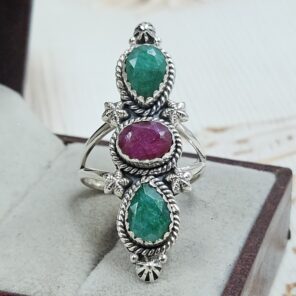 Ruby & Emerald 925 Sterling Silver Ring (REXT17-70)
