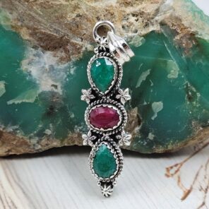 Ruby And Emerald 1.5" 925 Sterling Silver Pendant (REXT20-222)