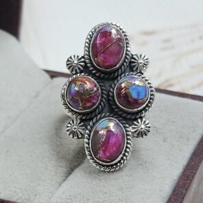Pink Dahlia Turquoise 925 Sterling Silver Ring (REXT17-80)