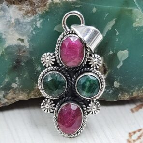 Ruby And Emerald 1.5" 925 Sterling Silver Pendant (REXT20-260)