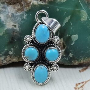 Kingman Turquoise 1.5" 925 Sterling Silver Pendant (REXT20-263)