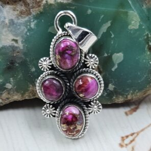 Pink Dahlia Turquoise 1.5" 925 Sterling Silver Pendant (REXT20-262)