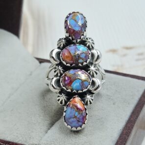 Pink Dahlia Turquoise 925 Sterling Silver Ring (REXT17-62)