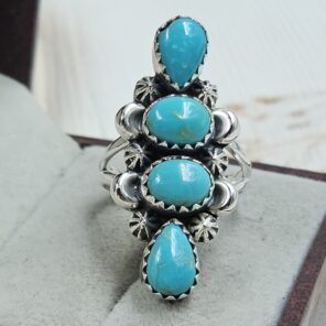 Kingman Turquoise 925 Sterling Silver Ring (REXT17-61)