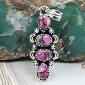 Pink Dahlia Turquoise 1.5" 925 Sterling Silver Pendant (REXT20-244)