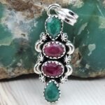 Ruby And Emerald 1.5" 925 Sterling Silver Pendant (REXT20-248)