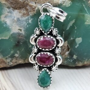 Ruby And Emerald 1.5" 925 Sterling Silver Pendant (REXT20-248)