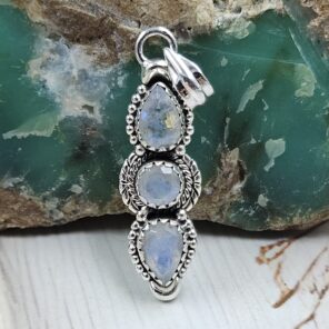 Rainbow Moonstone 1.5" 925 Sterling Silver Pendant (REXT20-269)