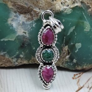 Ruby And Emerald 1.5" 925 Sterling Silver Pendant (REXT20-270)