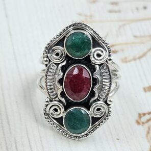 Ruby & Emerald 925 Sterling Silver Ring (REXT17-46)