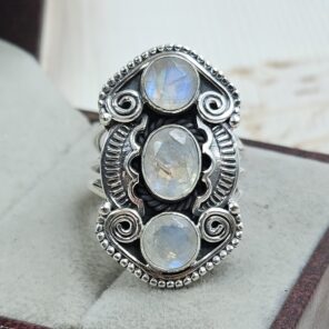 Rainbow Moonstone 925 Sterling Silver Ring (REXT17-45)